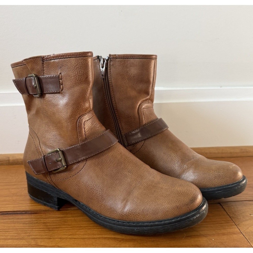 GH Bass Marlo Brown Moto Harness Ankle Boots Buckle Strap Side Zip Women's Sz 8